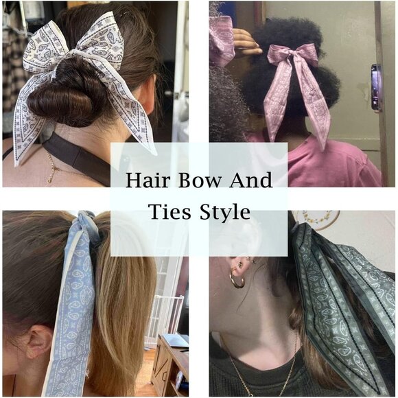 4Pcs Fashion Scarves for Women Boho Satin Headbands Multi-Function Bag Hair - Picture 6 of 8